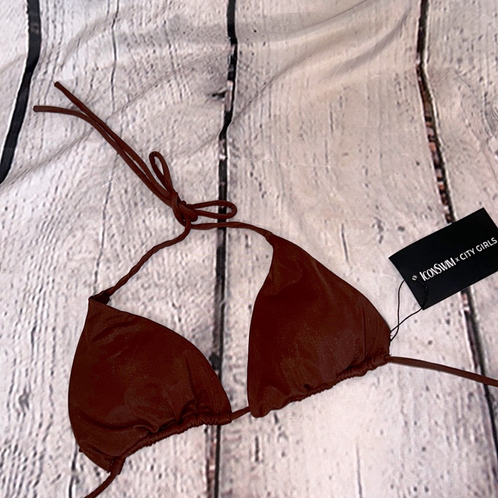 Icon Swim X City Girls Brown String Bikini Top Brand New W/Tags Size Medium
